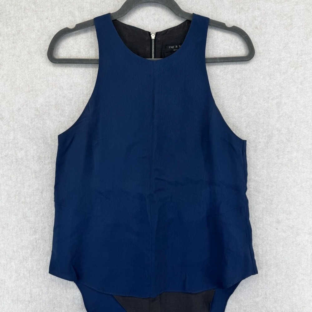 Rag & Bone Navy Blue Cupro Silk Blend High Low Sleeveless Top Size S